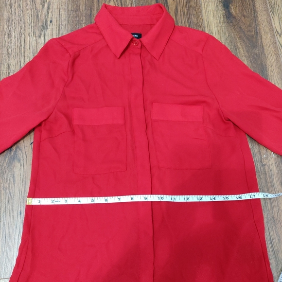 Le Chateau Red Semi Sheer Dress Shirt Blouse - Picture 6 of 8